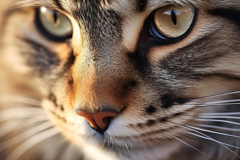Close up of face of Main Coon cat, AI generated