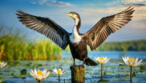 Ai generated, animal, animals, bird, birds, biotope, habitat, a, single animal, stands on pole,