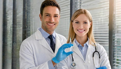 Ai generated, RF, woman, woman, man, men, doctor, female doctor, two, 30-35, years, attractive,