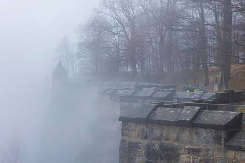Winter atmosphere at the mountain fortress, Koenigstein, Saxony, Germany, Europe