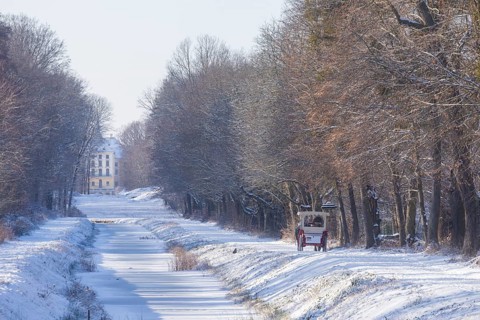 Carriage ride along the canal between the hunting lodge and the Fasanenschloesschen, Moritzburg,