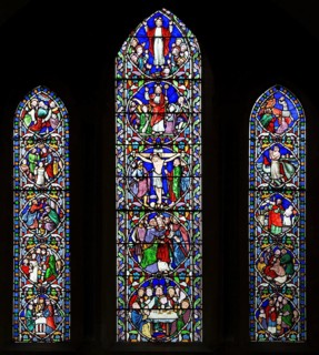 Stained glass window principal events of the life of Jesus Christ by William Wailes dated 1860,