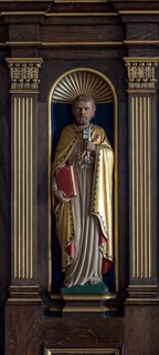 Small statue of Saint Peter church of Saint Peter and Saint Paul, Aldeburgh, Suffolk, England, UK