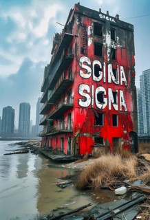 Symbolic image for the collapse of Rene Benko's SIGNA Group, a red tower block with the company