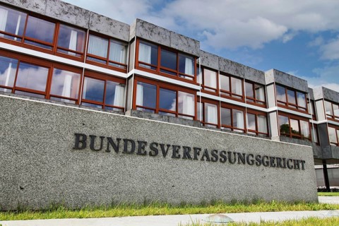 Close-up of the stone block in front of the Federal Constitutional Court in Karlsruhe