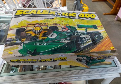 Scalextric 400 electric model car racing game in box on display at auction