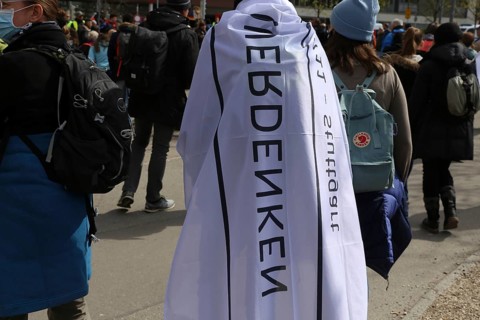 Lateral thinker demonstration in Stuttgart. The motto of the demonstration was Fundamental rights
