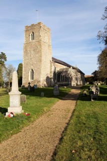 Village parish church and graveyard, Saint John the Baptist, Badingham, Suffolk, England, UK