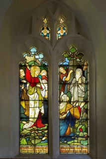 Stained glass window the raising of Lazarus, Mildenhall church, Wiltshire by Mayer 1882