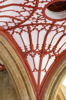 Interior of the priory church at Edington, Wiltshire, England, UK, 17th century plaster ceiling