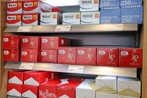Cigarettes and tobacco products in a shop