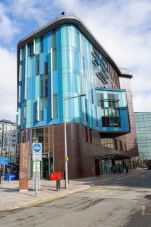 Modern architecture central library building in city centre of Cardiff, South Wales, UK