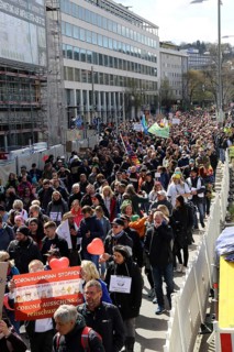 Lateral thinker demonstration in Stuttgart. The motto of the demonstration was Fundamental rights