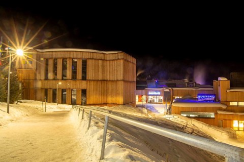 The congress centre in Davos, Switzerland, venue of the annual World Economic Forum (WEF) at night,