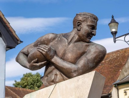 Prince Obolensky (1916-1940), the Flying Prince, rugby legend sculpture, Ipswich, Suffolk, England,