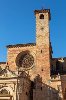 Bullet holes from Civil War on tower around former sniper positions, cathedral church, Siguenza,