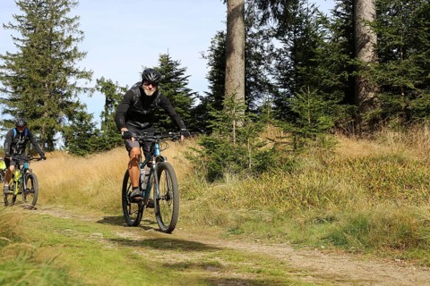 Mountain bike tour through the Bavarian Forest with the DAV Summit Club: Mountain bikers in the
