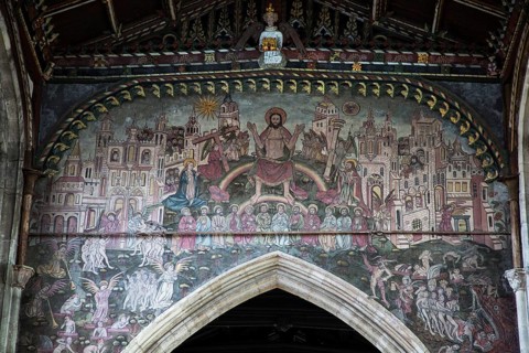 Medieval doom painting of the Day of Judgement, Church of Saint Thomas, Salisbury, Wiltshire,