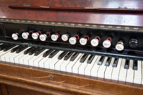 Close up of keyboard of church organ
