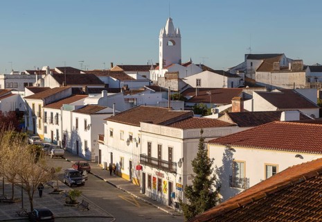 View over rooftops of buildings in village of Alvito, Beja District, Baixo Alentejo, Portugal,