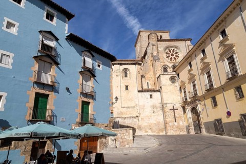 Historic buildings at the back of the cathedral church building, Cuenca, Castille La Mancha, Spain,