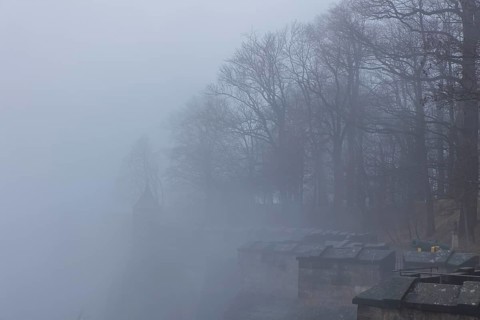 Winter atmosphere at the mountain fortress, Koenigstein, Saxony, Germany, Europe