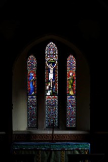 Stained glass window in church of Saint Mary, Maddington, Wiltshire, England, UK c 1871 Lavers,
