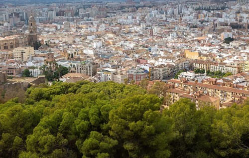 View over high density buildings city centre of Malaga, Spain, Europe