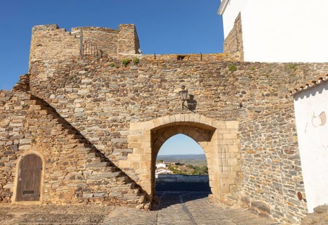 Gateway to historic walled hilltop village of Monsaraz, Alto Alentejo, Portugal, southern Europe,