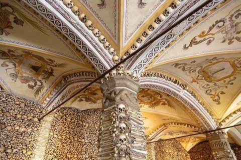 The Chapel of Bones, Capela dos Ossos, city of Evora, Alto Alentejo, Portugal, southern Europe,