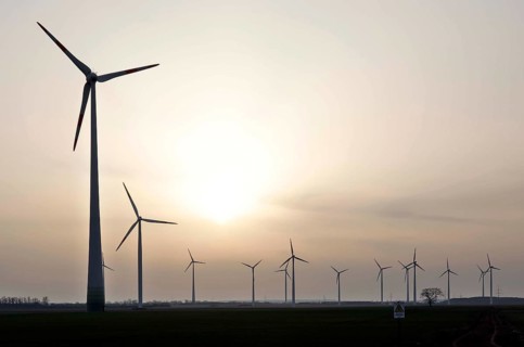 Windmills in a wind farm, Nauen, 03/03/2021