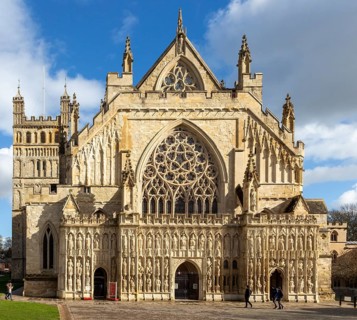 Medieval West Front Image screen stone carvings, Gothic architecture c 13th century, Exeter