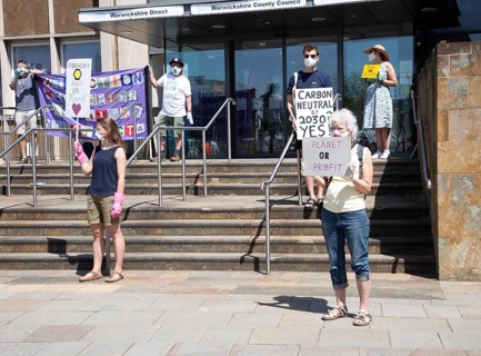 Extinction Rebellion climate change campaign silent protest, County Council HQ, Warwick,