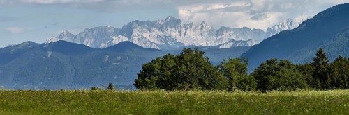 View from the Gailtal valley to the Julian Alps in Slovenia, Carinthia, Austria, Europe