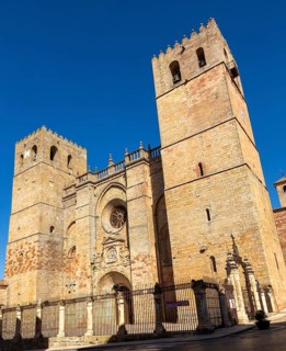 Romanesque facade of Cathedral church, Catedral de Santa Maria de Sigueenza, Siguenza, Guadalajara