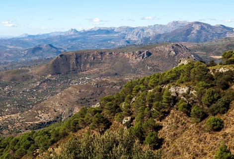 View west from Area Recreativa El Alcazar, Sierra Tejeda natural park, Alcaucin, Axarquia,