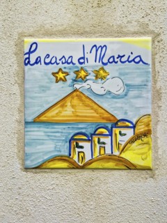Stromboli volcano as motif on house sign, Stromboli Island, Lipari Islands, Italy, Europe