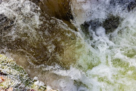 Severe frost has formed bizarre ice formations in the riverbed of the Gottleuba, Bergieshuebel,