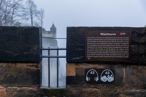Winter atmosphere at the mountain fortress, Koenigstein, Saxony, Germany, Europe