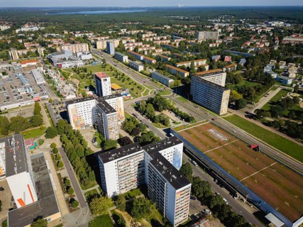 GDR prefabricated buildings in the centre of Hoyerswerda, Hoyerswerda, Saxony, Germany, Europe