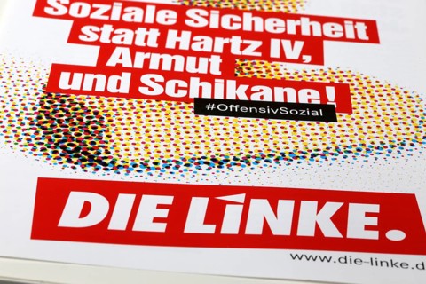 Symbolic image Die Linke: Flyer on the subject of security, Hartz IV, poverty