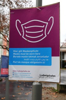 Sign indicating the masked pilgrimage in the city centre of Ludwigshafen (Rhineland-Palatinate)