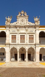 Facade of old chapel Colegio do Espirito Santo, historic courtyard of Evora University, Evora, Alto
