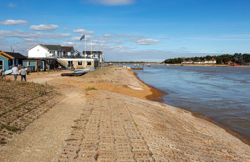 River Deben at Felixstowe Ferry, Suffolk, England, UK with Bawdsey Quay opposite, sailing club