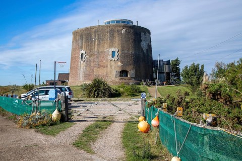 Martello tower AA built in the Napoleonic war 1810-1812 at Shingle Street, Suffolk, England, UK