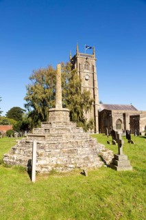 Church of Saint Andrew and medieval churchyard standing cross, Chew Magna, Somerset, England, UK