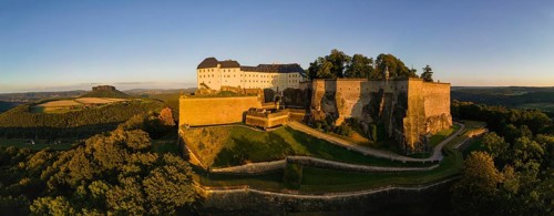 Aerial view of Koenigstein Fortress in Saxon Switzerland, Koenigstein, Saxony, Germany, Europe