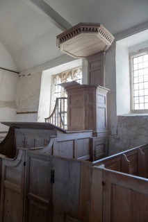Church of Saint Mary, Old Dilton, Wiltshire, England, UK triple decker pulpit with sounding board