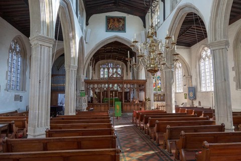 Interior of church of Saint Lawrence, Lechlade, Gloucestershire, England, UK