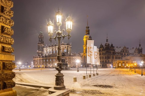Dresden's Old Town with its historic buildings. Theatre Square with the Semper Opera House. Court